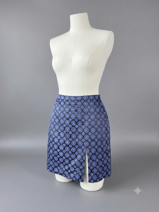 J. Crew Dresses & Skirts - J.Crew Blue Medallion Geometric Silk Mini Skirt Front Pleat Lined Size 4